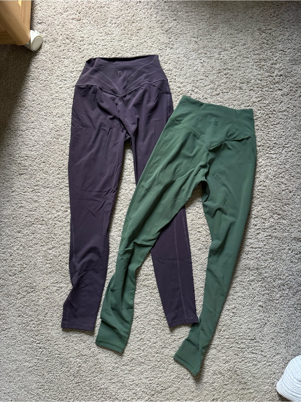 Buffbunny Collection High-Waist Sculpting Leggings in Forest Green and Deep Plum